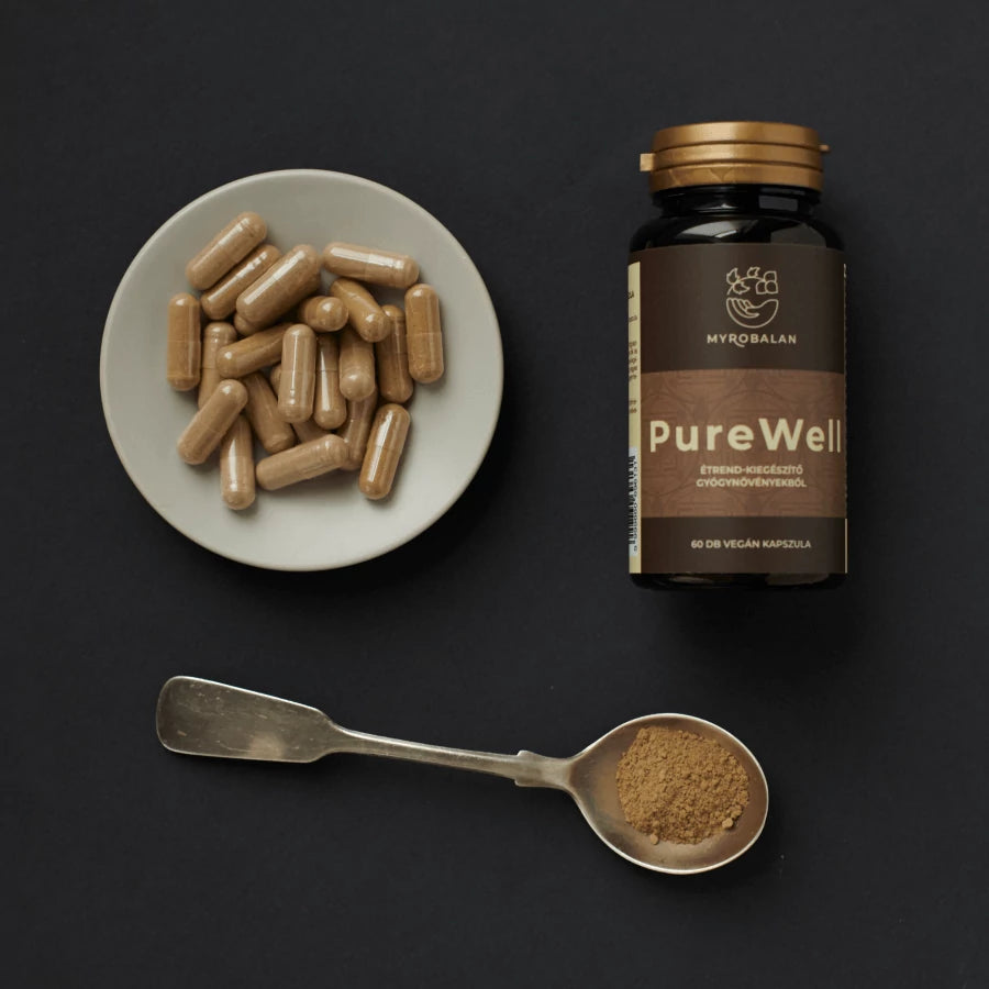 Myrobalan PureWell béltisztító gyógynövény-komplex 60 db vegán kapszula 100% gyógynövényőrleménnyel