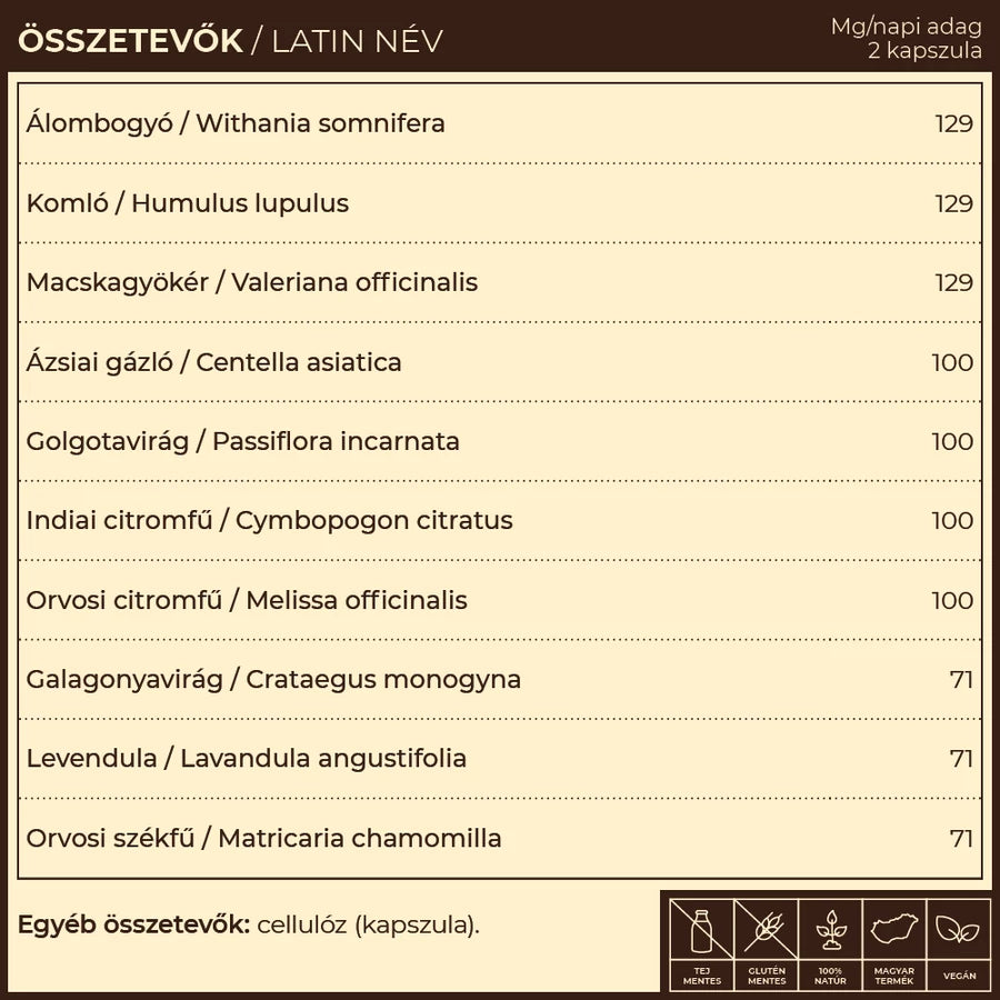 Myrobalan Milam.10 pihentető alvás gyógynövény-komplex 60 db vegán kapszula 100% gyógynövényőrleménnyel