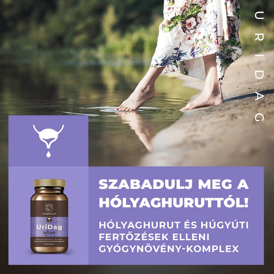Myrobalan UriDag hólyaghurut és húgyúti fertőzések elleni gyógynövény-komplex 60 db vegán kapszula 100% gyógynövényőrleménnyel